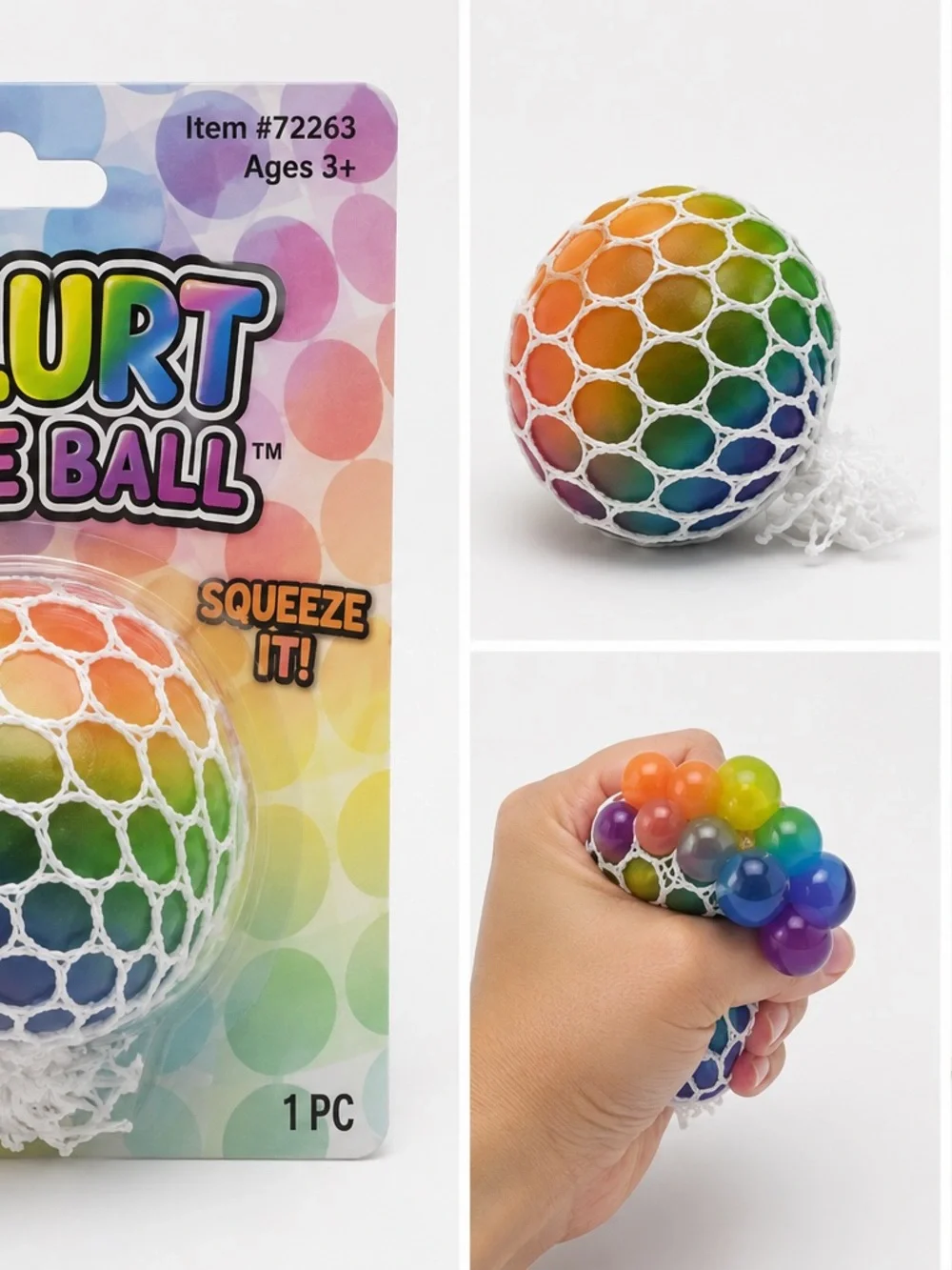 Rainbow Mesh Squeeze Ball Stress Toy - Multicolor